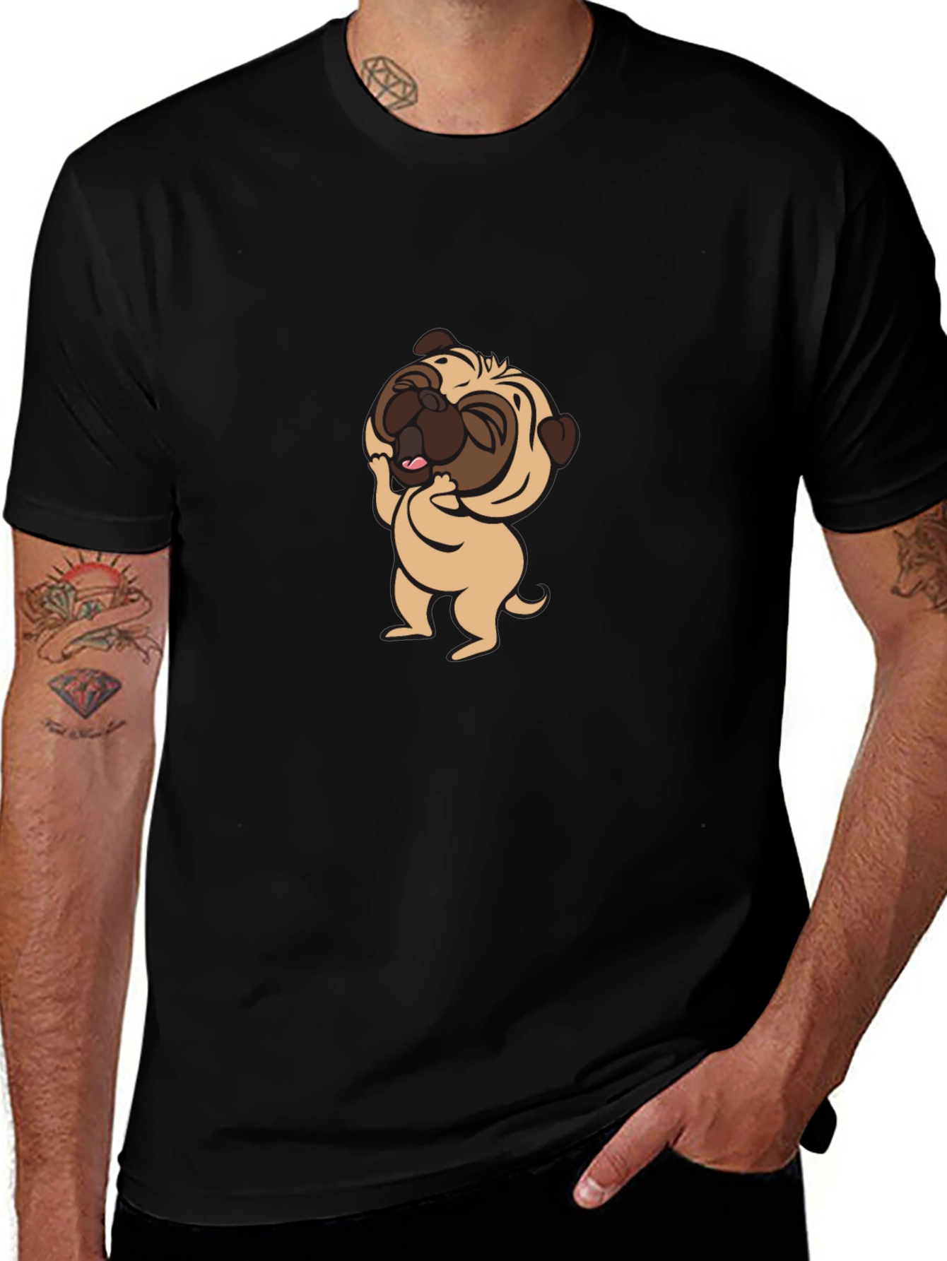 Cute Pug Graphic Tee - Black Cotton T-Shirt