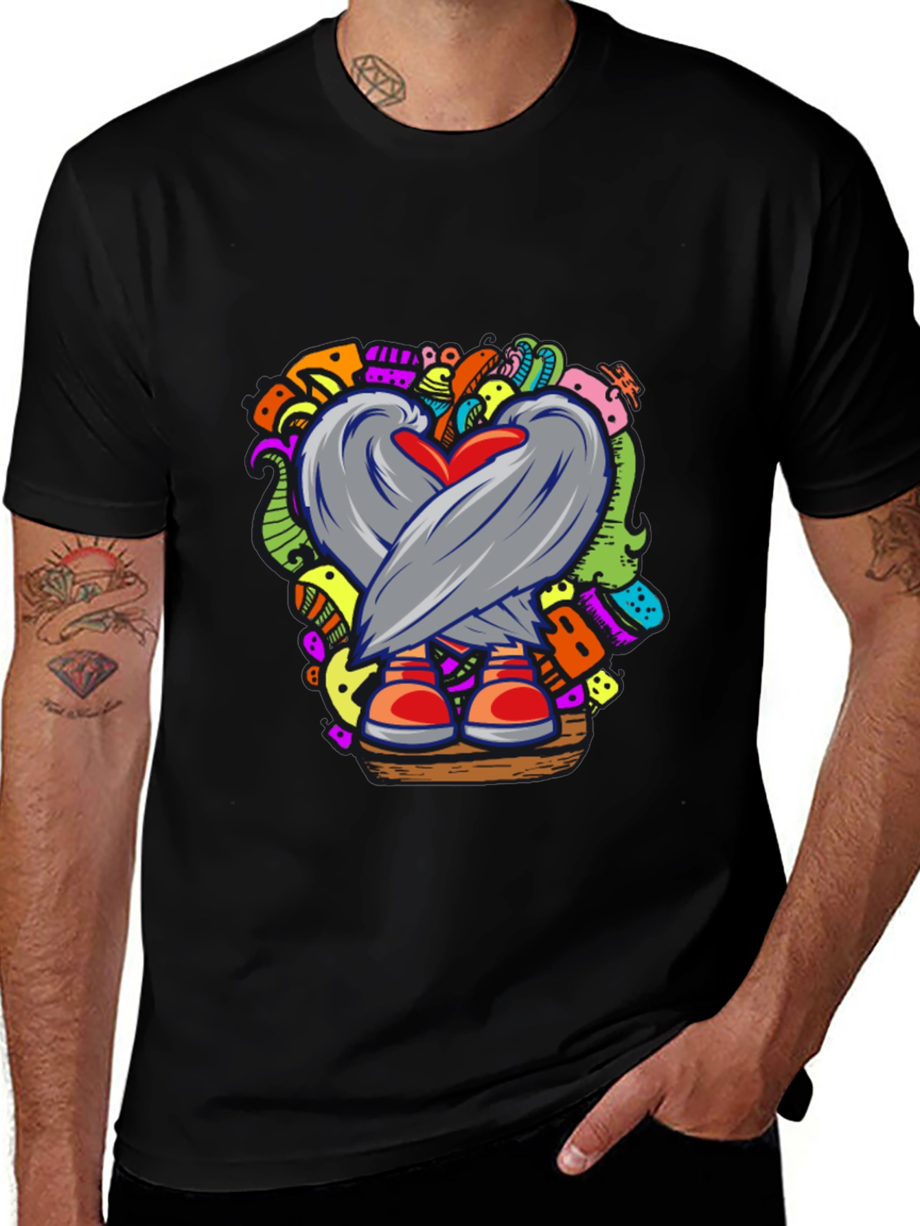 Doodle Heart Graphic Black T-Shirt