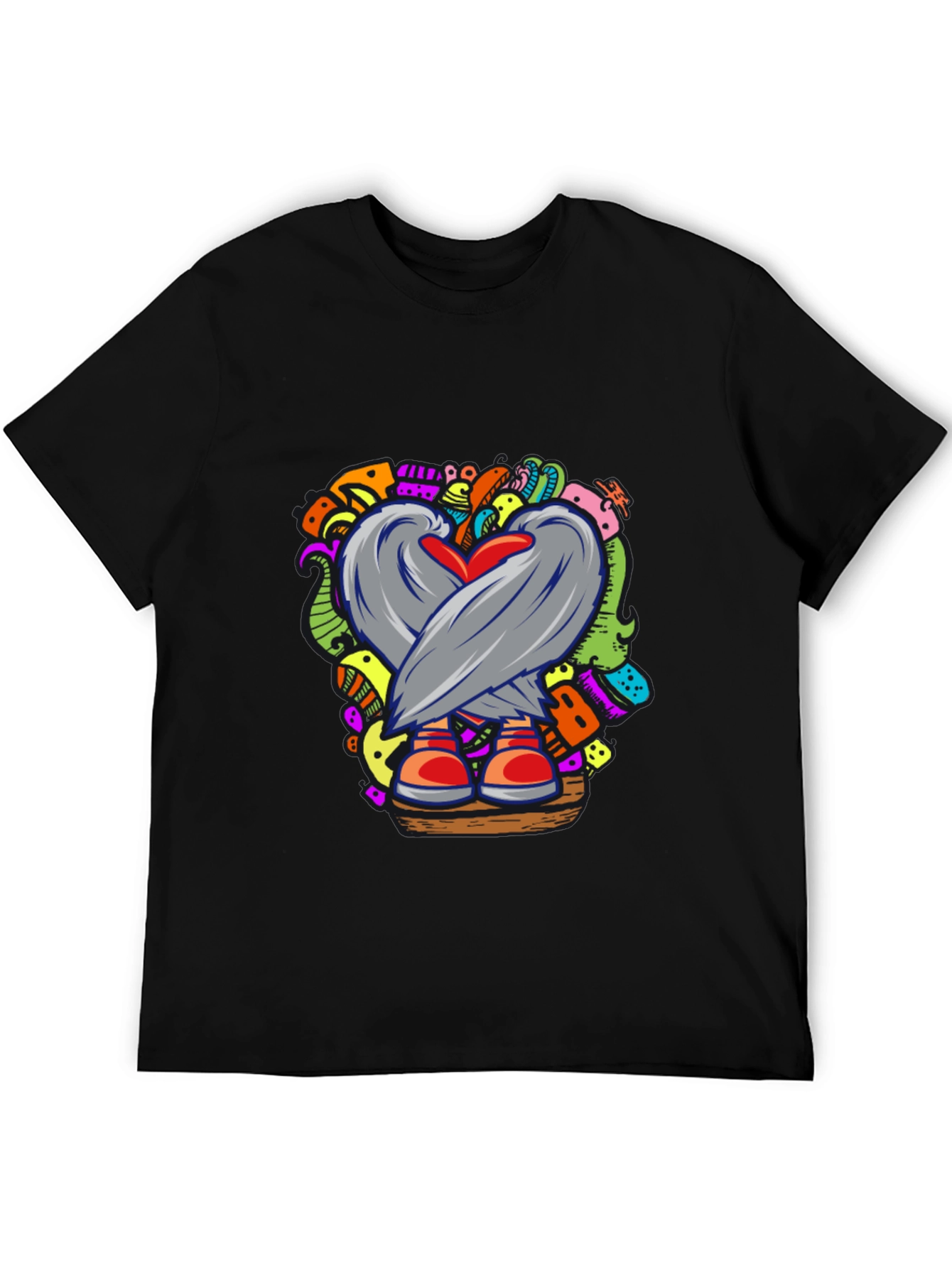Doodle Heart Graphic Black T-Shirt