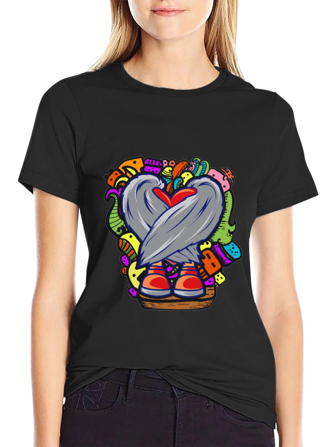 Doodle Heart Graphic Black T-Shirt