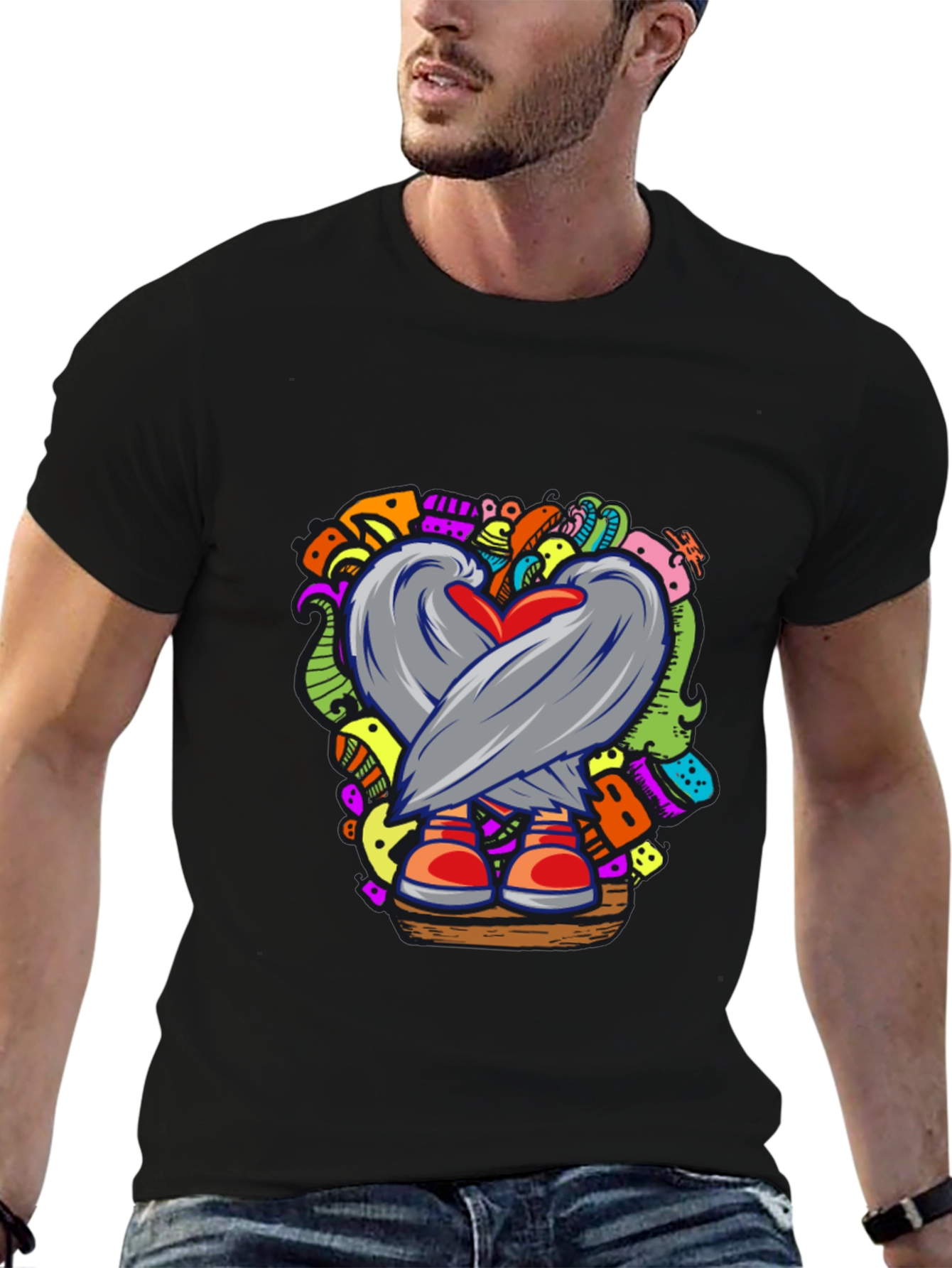 Doodle Heart Graphic Black T-Shirt