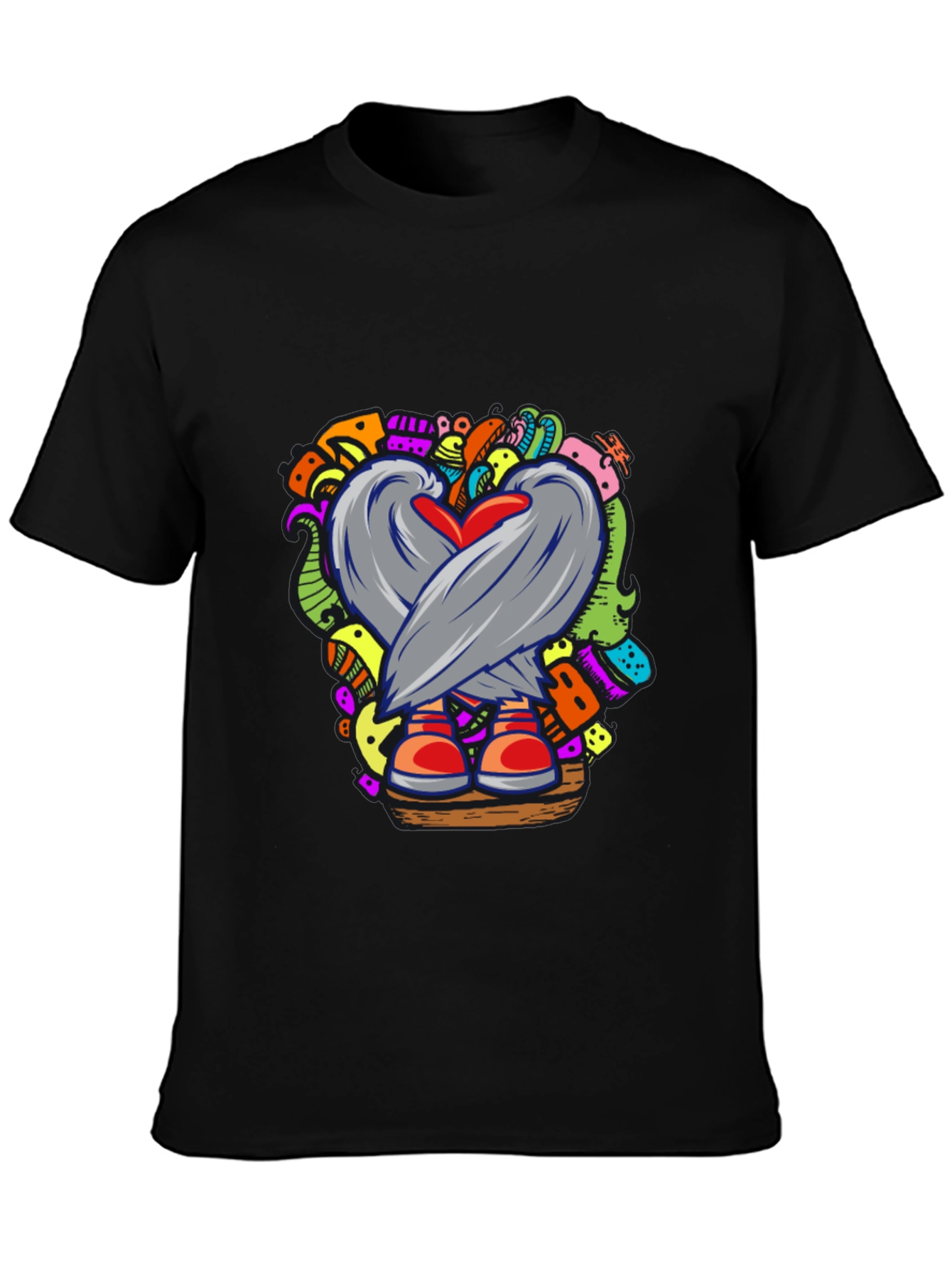 Doodle Heart Graphic Black T-Shirt