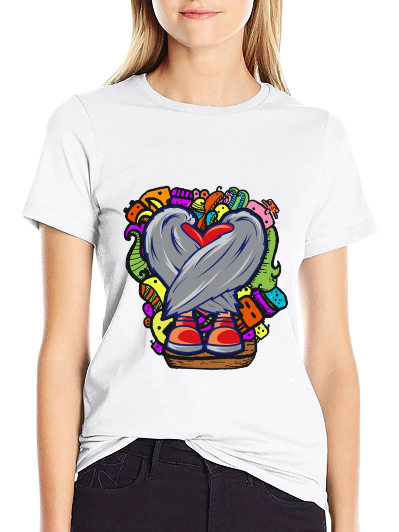 Doodle Heart Graphic Black T-Shirt