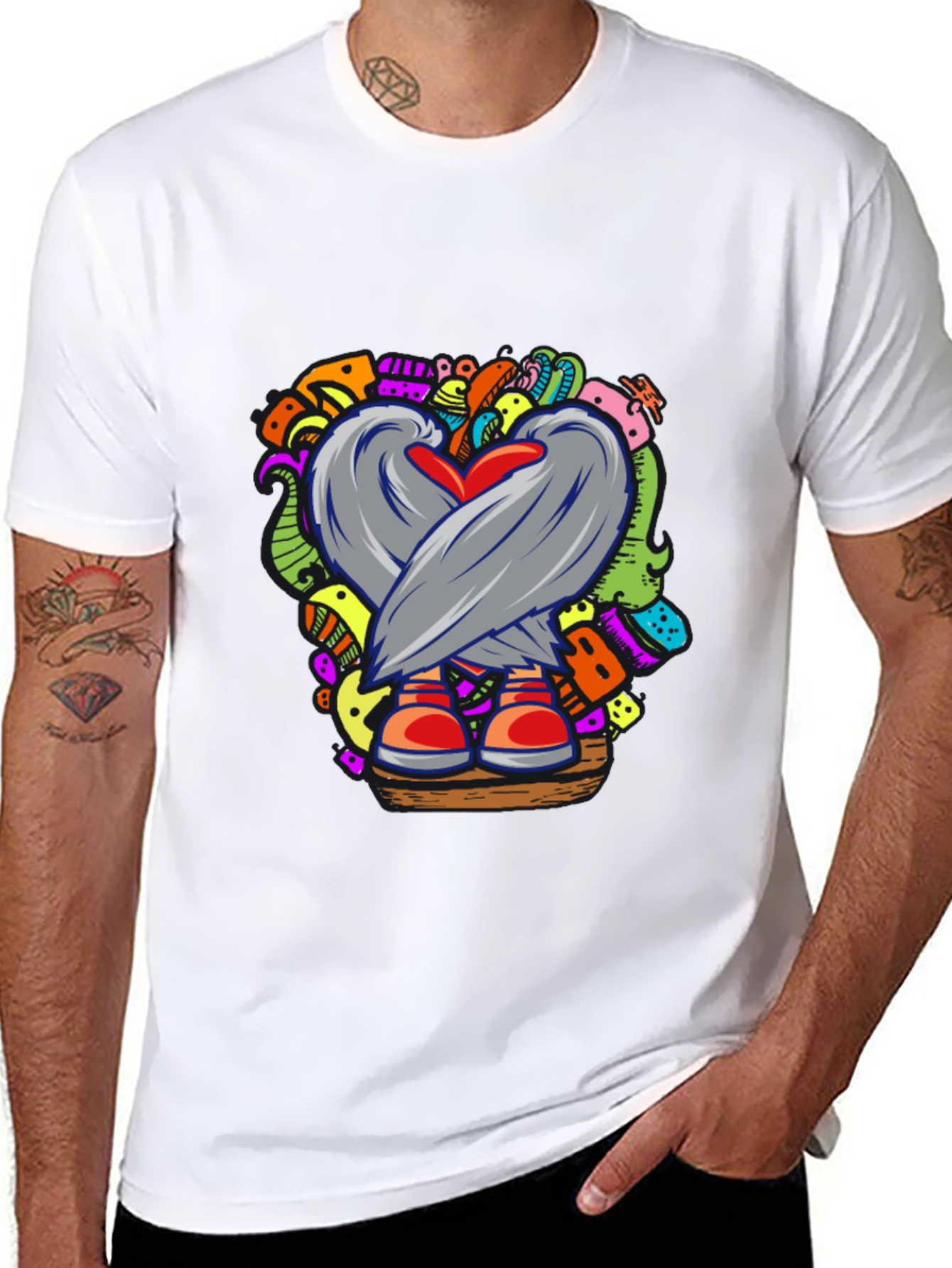 Doodle Heart Graphic Black T-Shirt