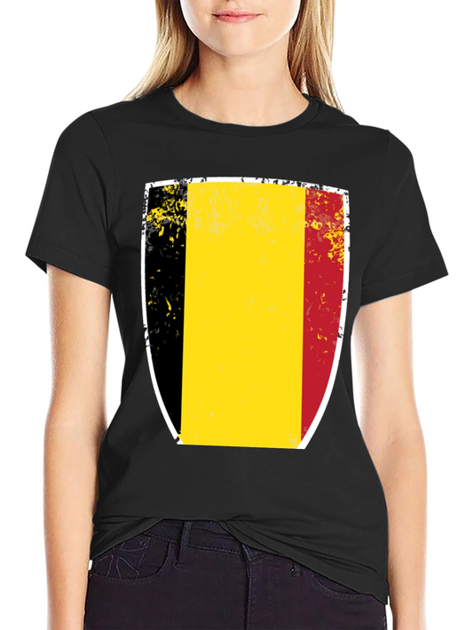 Belgium Flag T-Shirt - Distressed Shield Design