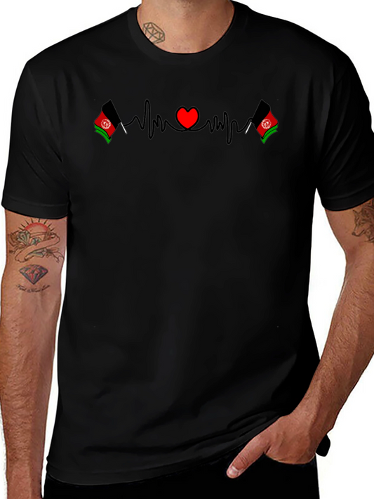 Afghanistan Heartbeat Flag T-Shirt - Black