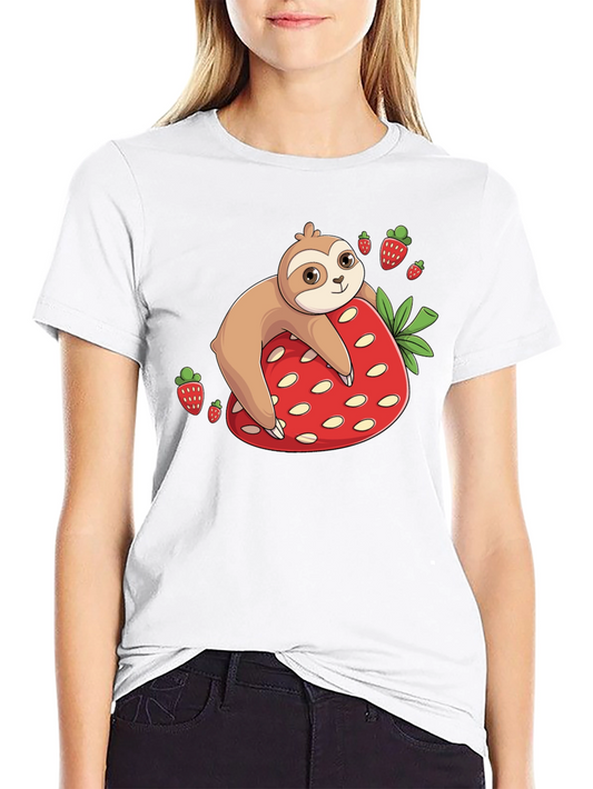 Sloth Strawberry T-Shirt - Cute Cartoon Design