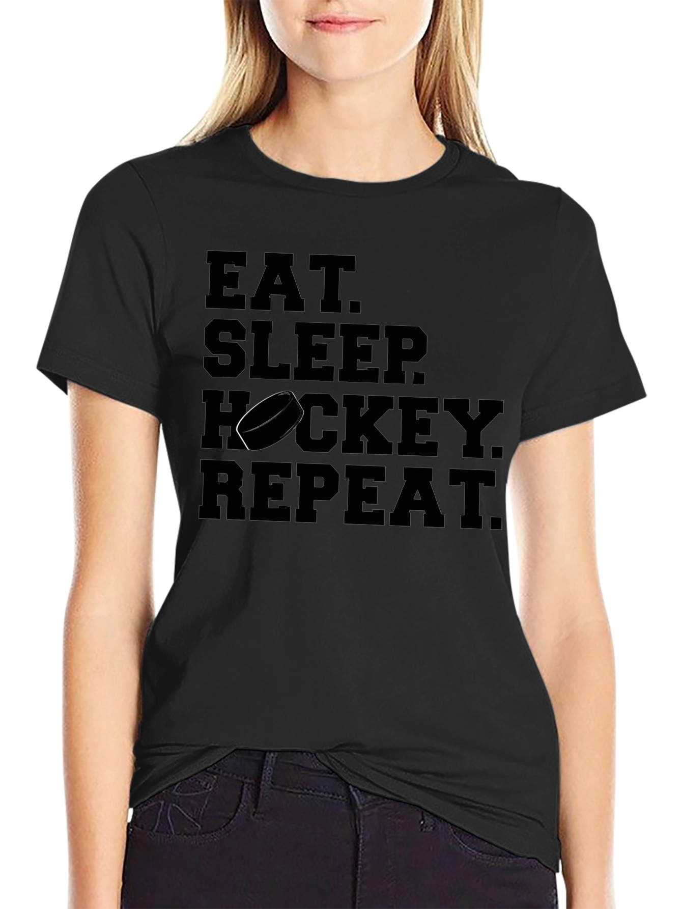 Eat Sleep Hockey Repeat Black T-Shirt