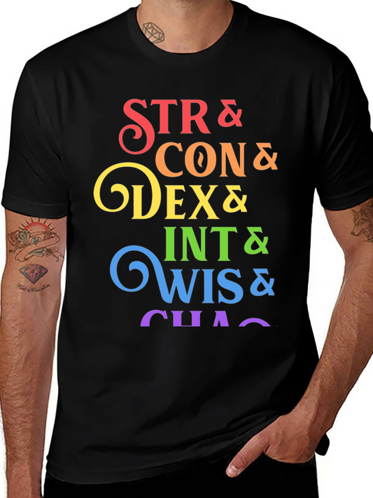 D&D Stats Rainbow Graphic Black T-Shirt
