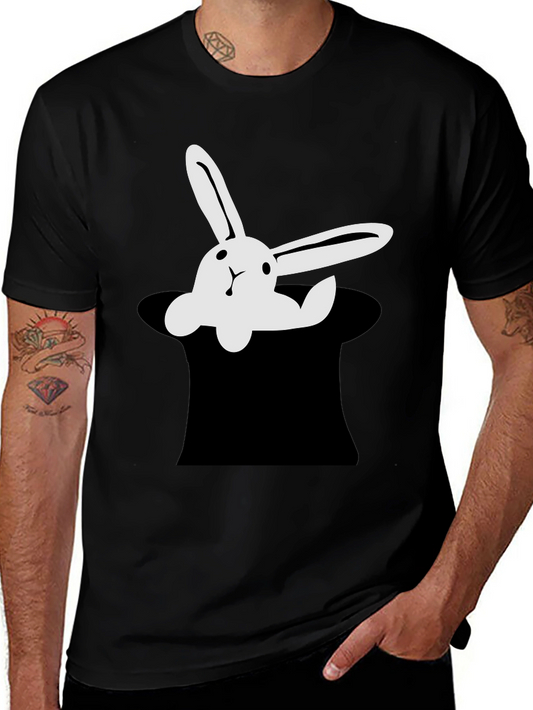Magical Rabbit Graphic Tee - Black Cotton T-Shirt