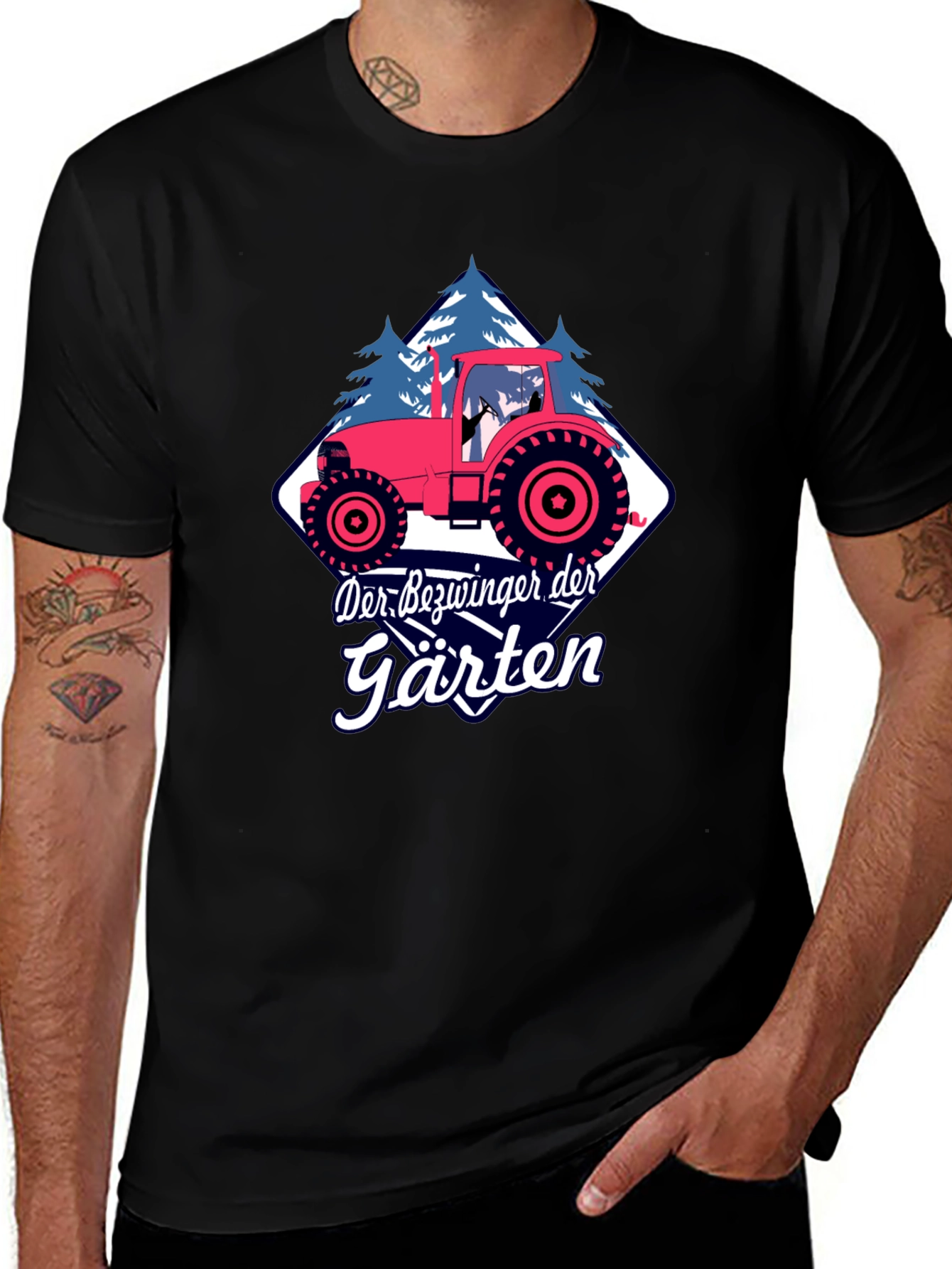 Mens Black Tractor Graphic T-Shirt