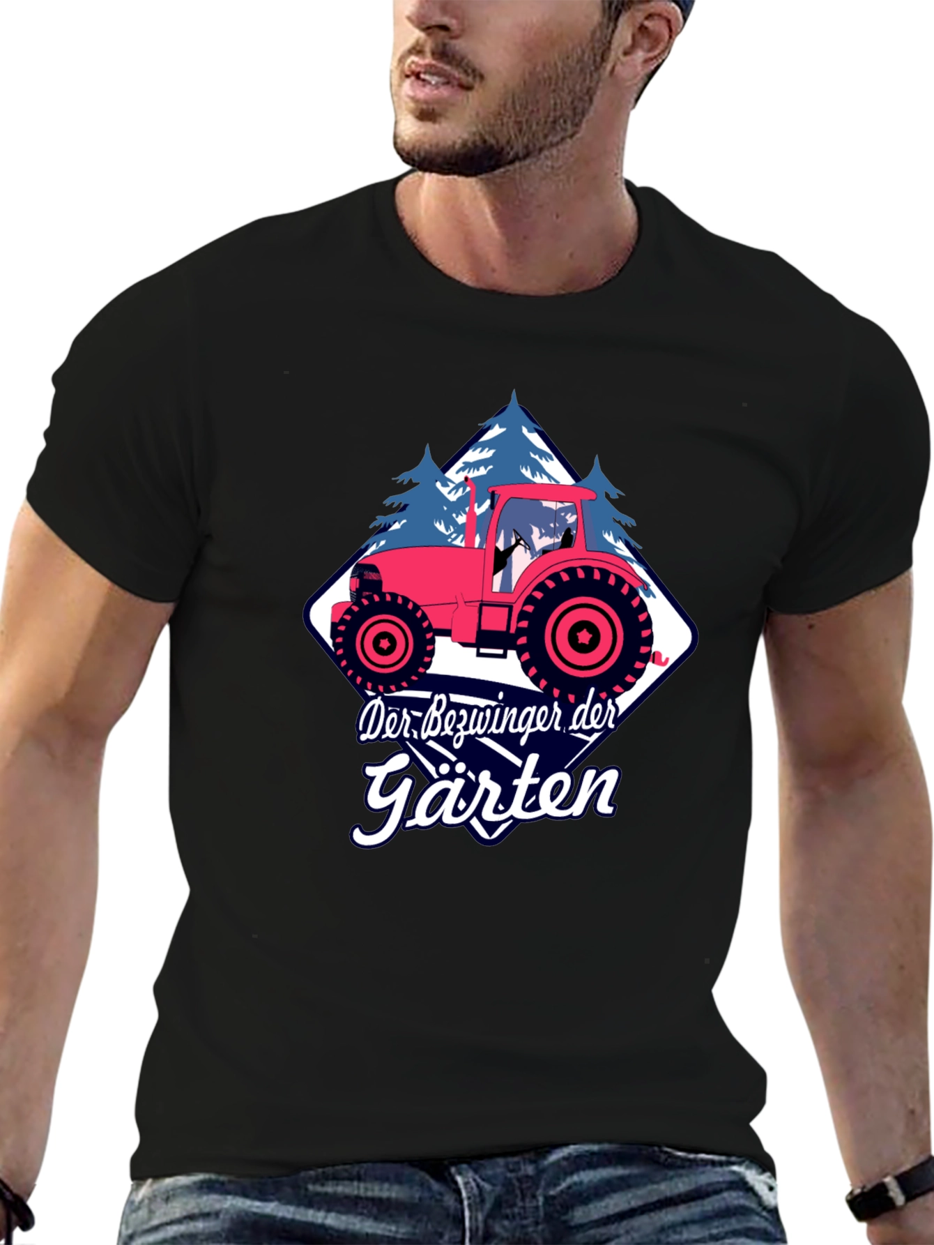 Mens Black Tractor Graphic T-Shirt
