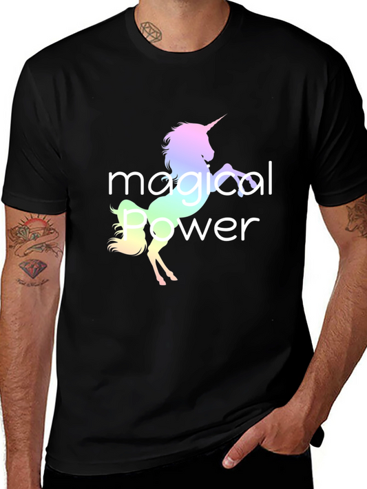 Magical Power Unicorn Graphic Black T-Shirt