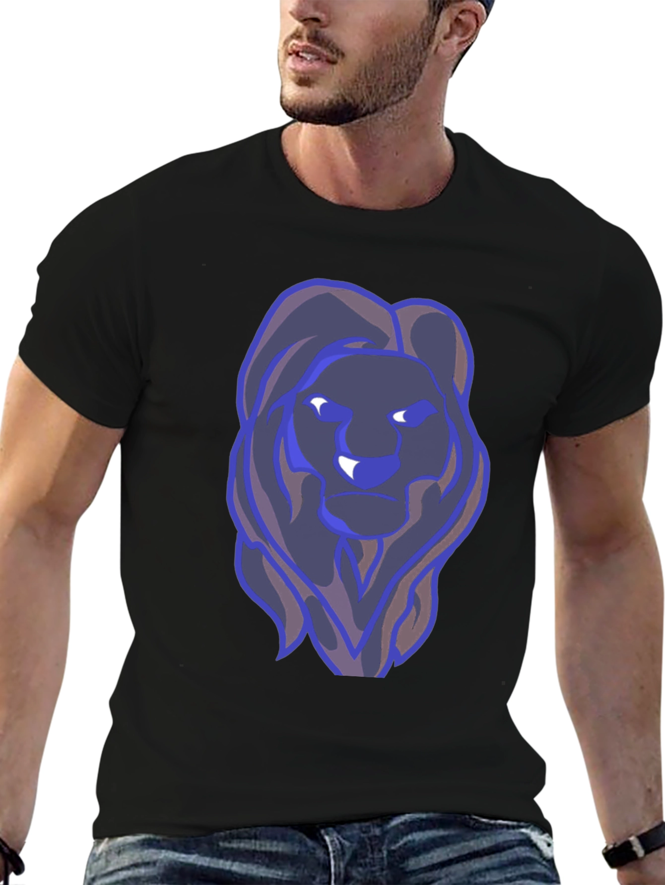 Lion Graphic Print T-Shirt - Black