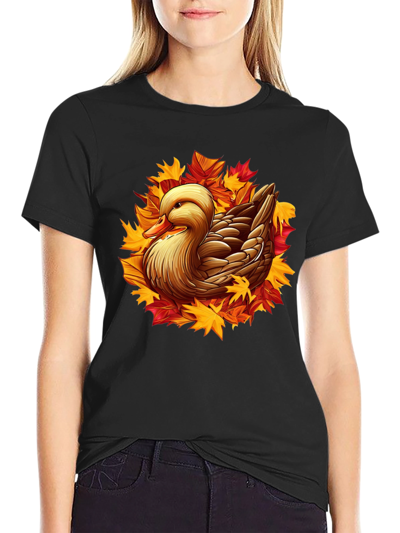 Autumn Duck Graphic T-Shirt - Black