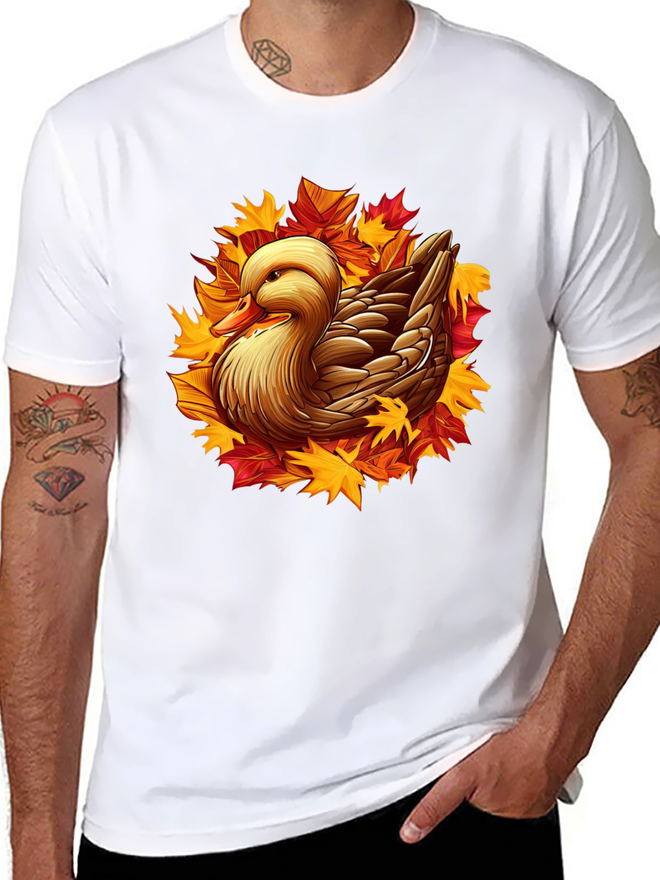 Autumn Duck Graphic T-Shirt - Black