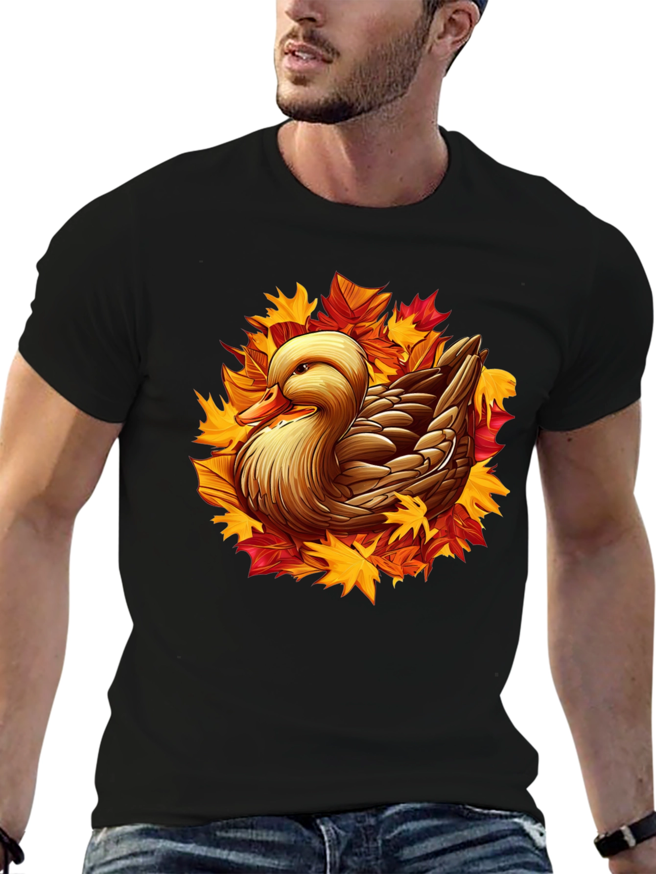 Autumn Duck Graphic T-Shirt - Black