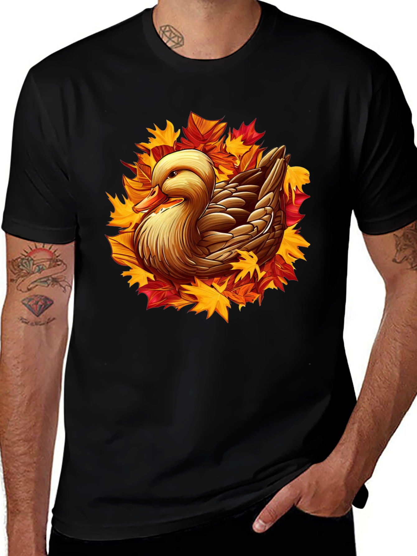 Autumn Duck Graphic T-Shirt - Black
