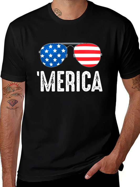 Merica T-Shirt Patriotic Sunglasses USA Flag Design