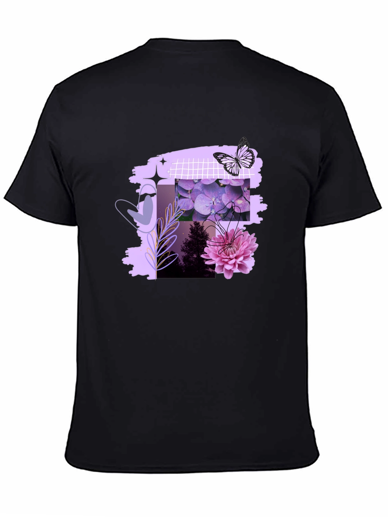 Floral Butterfly Graphic Print Mens Black Tee