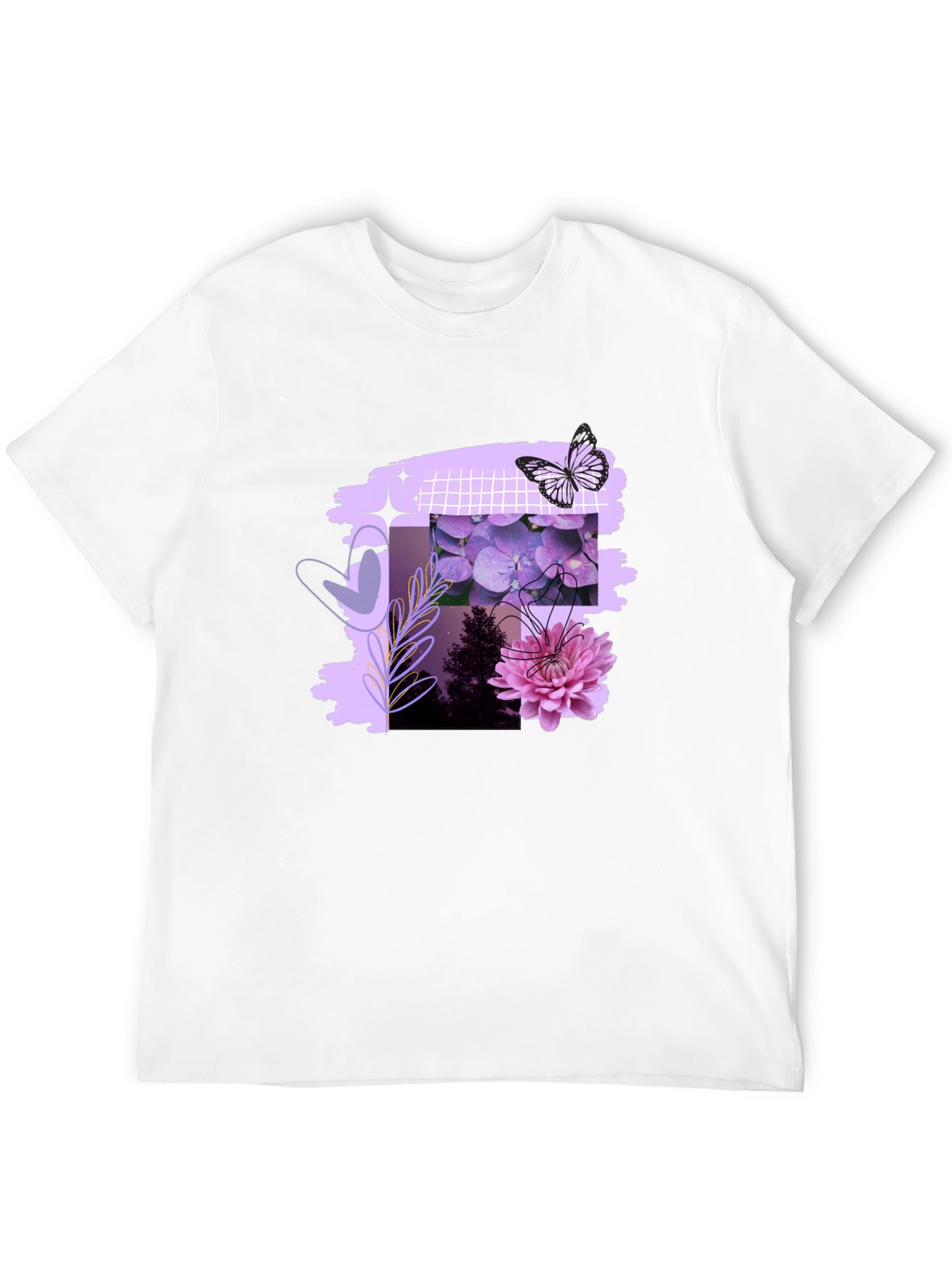 Floral Butterfly Graphic Print Mens Black Tee