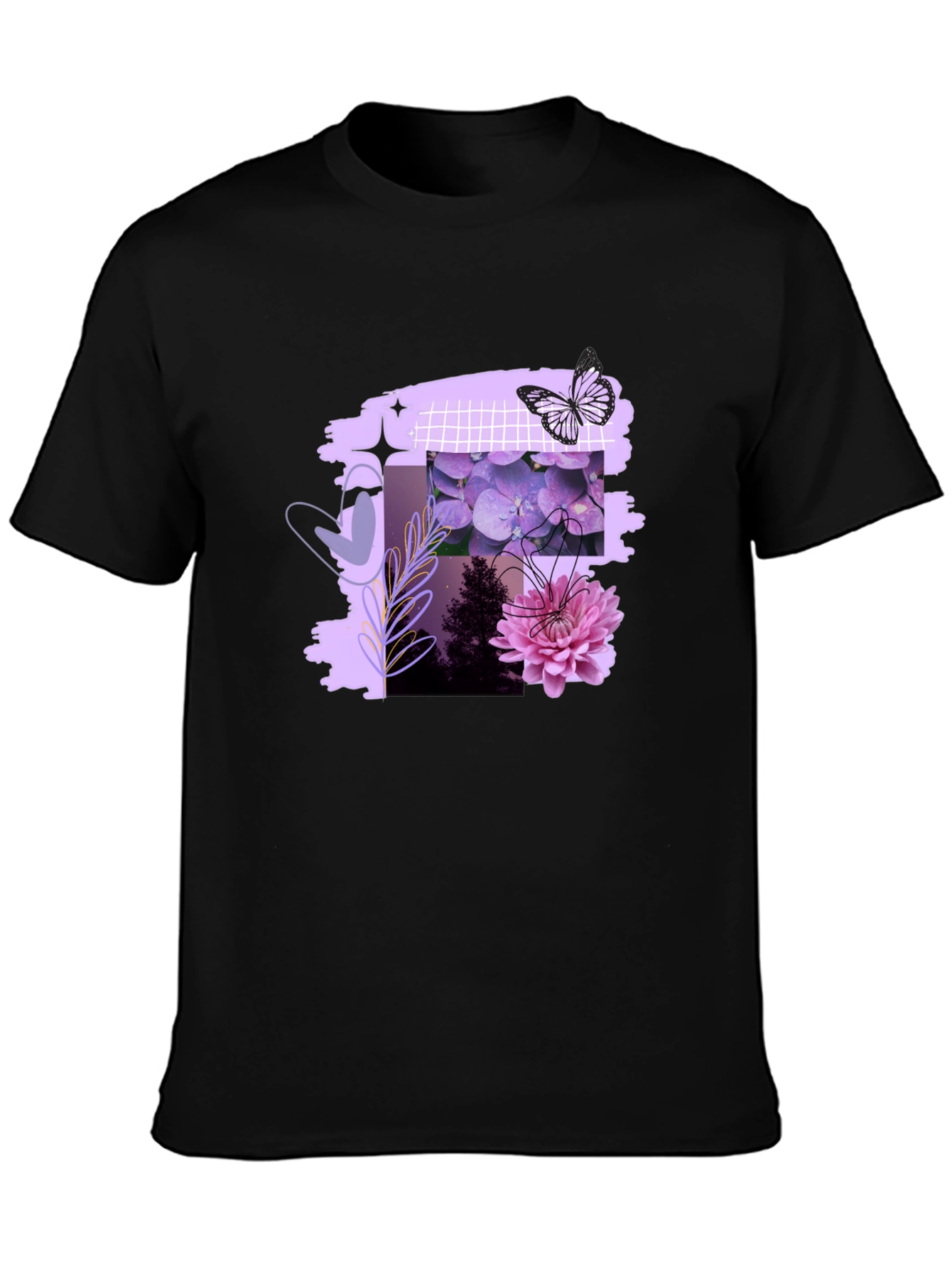 Floral Butterfly Graphic Print Mens Black Tee
