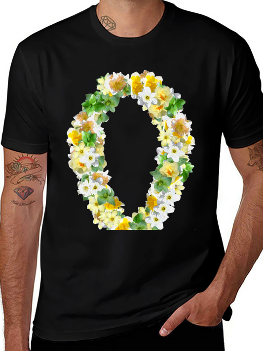 Floral Letter O Black T-Shirt