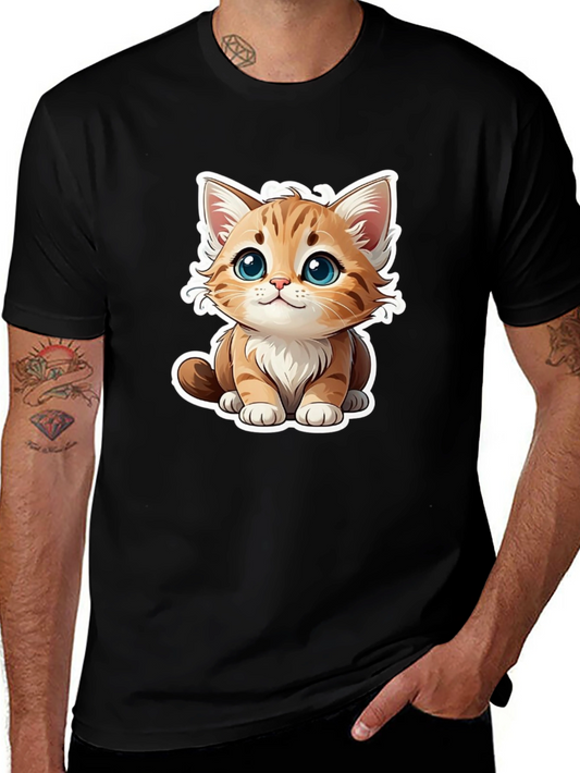 Cute Cartoon Cat Graphic Tee - Black T-Shirt