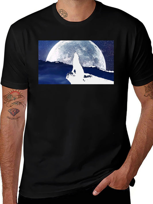 Wolf Moon Graphic Tee - Black Cotton T-Shirt