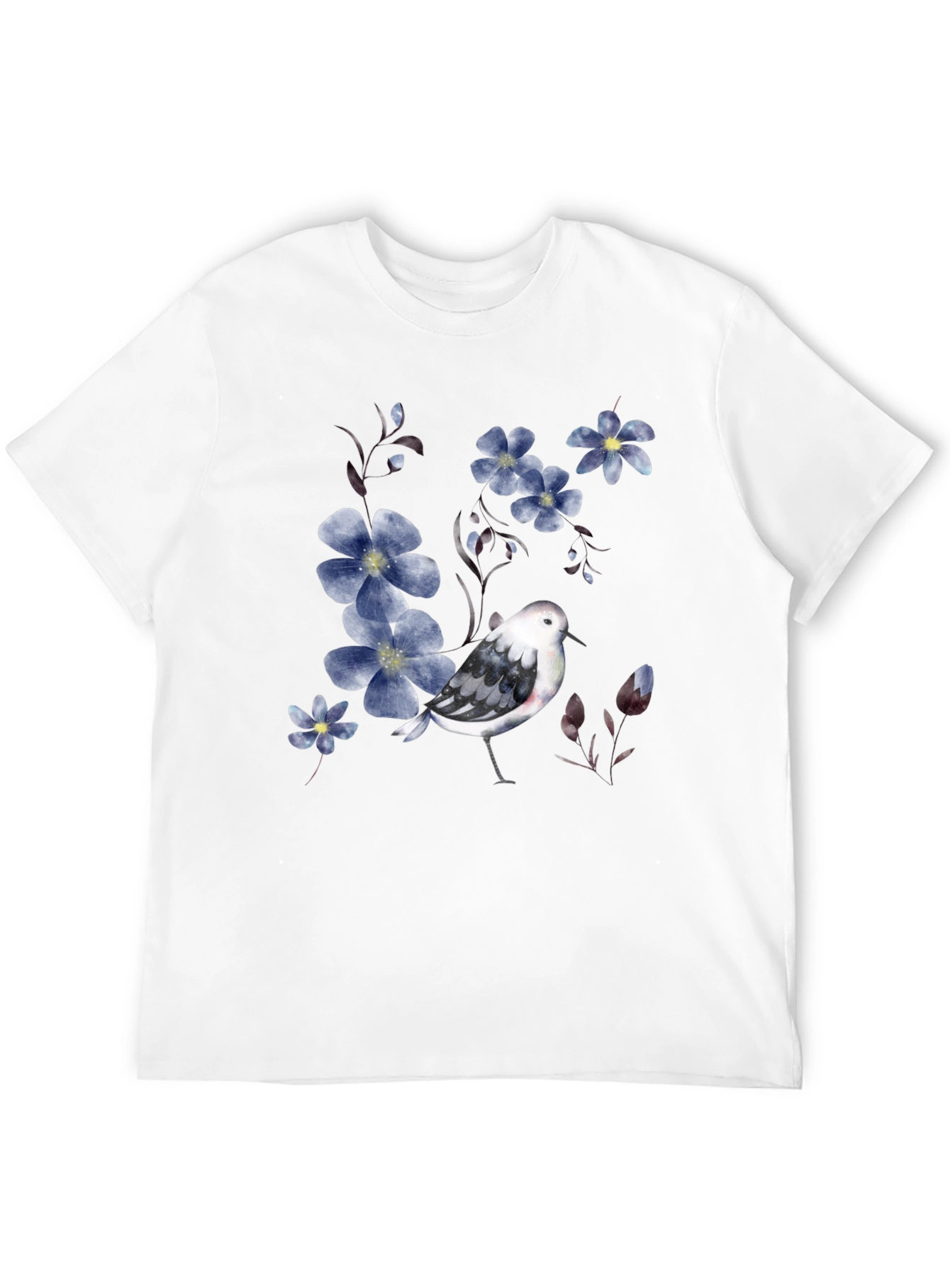 Floral Bird Print Black T-Shirt