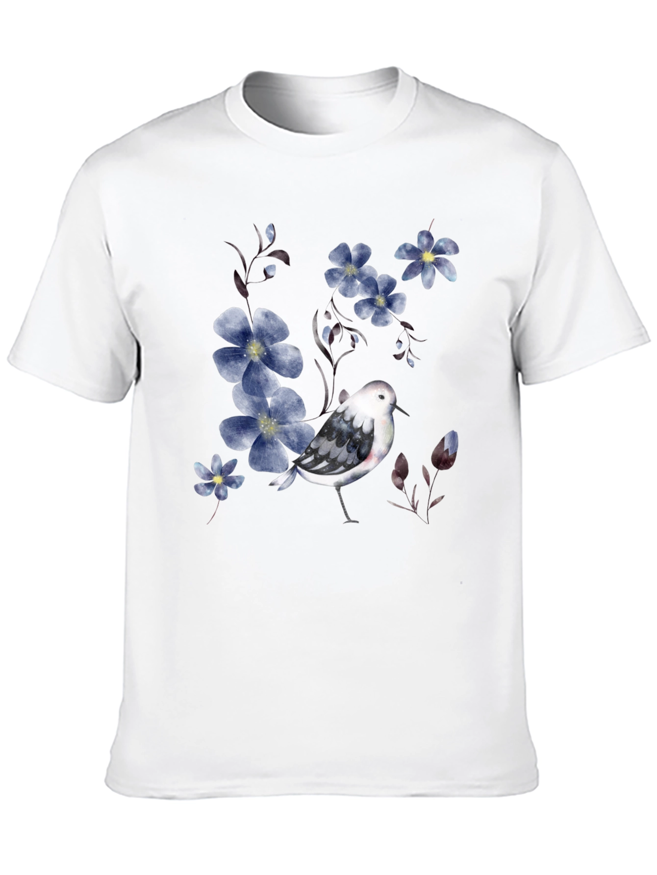 Floral Bird Print Black T-Shirt