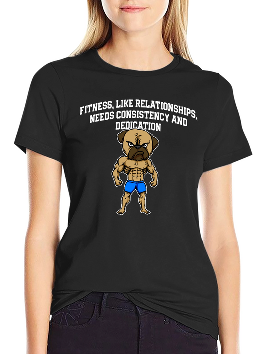 Fitness Pug Black T-Shirt - Consistency & Dedication