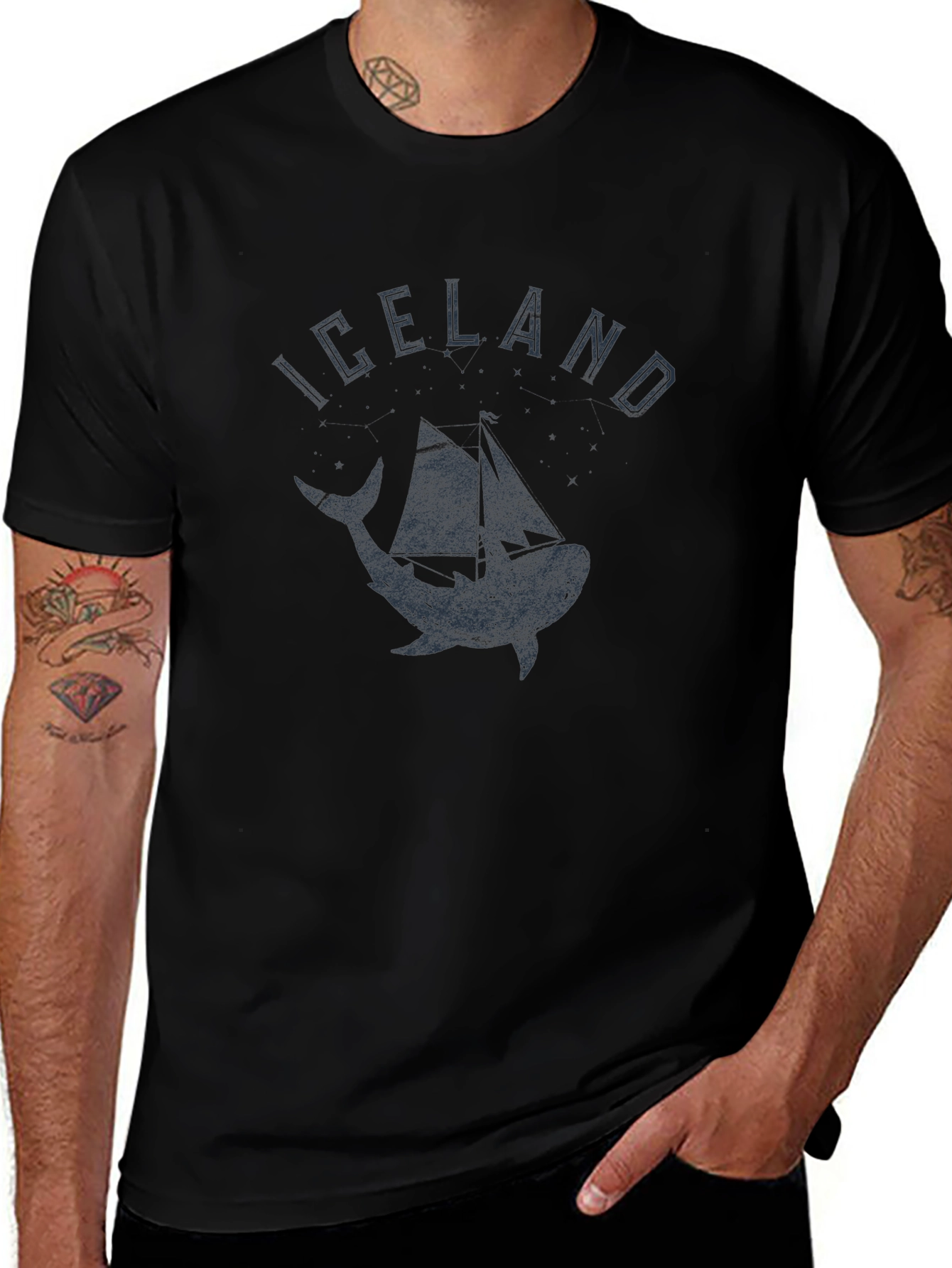 Iceland Whale Sailboat Graphic Tee - Black
