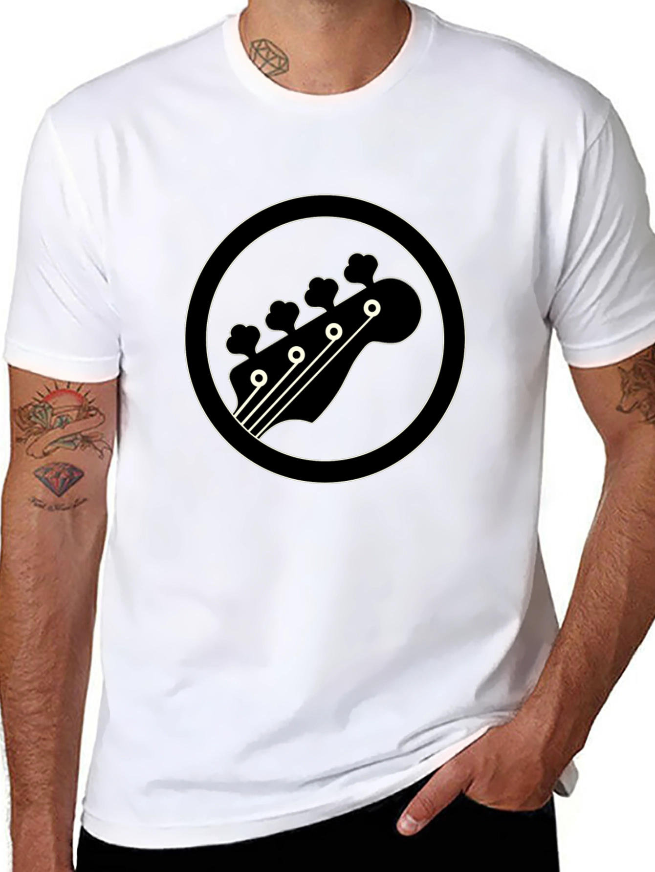 Bass Guitar Headstock Graphic Tee - Black