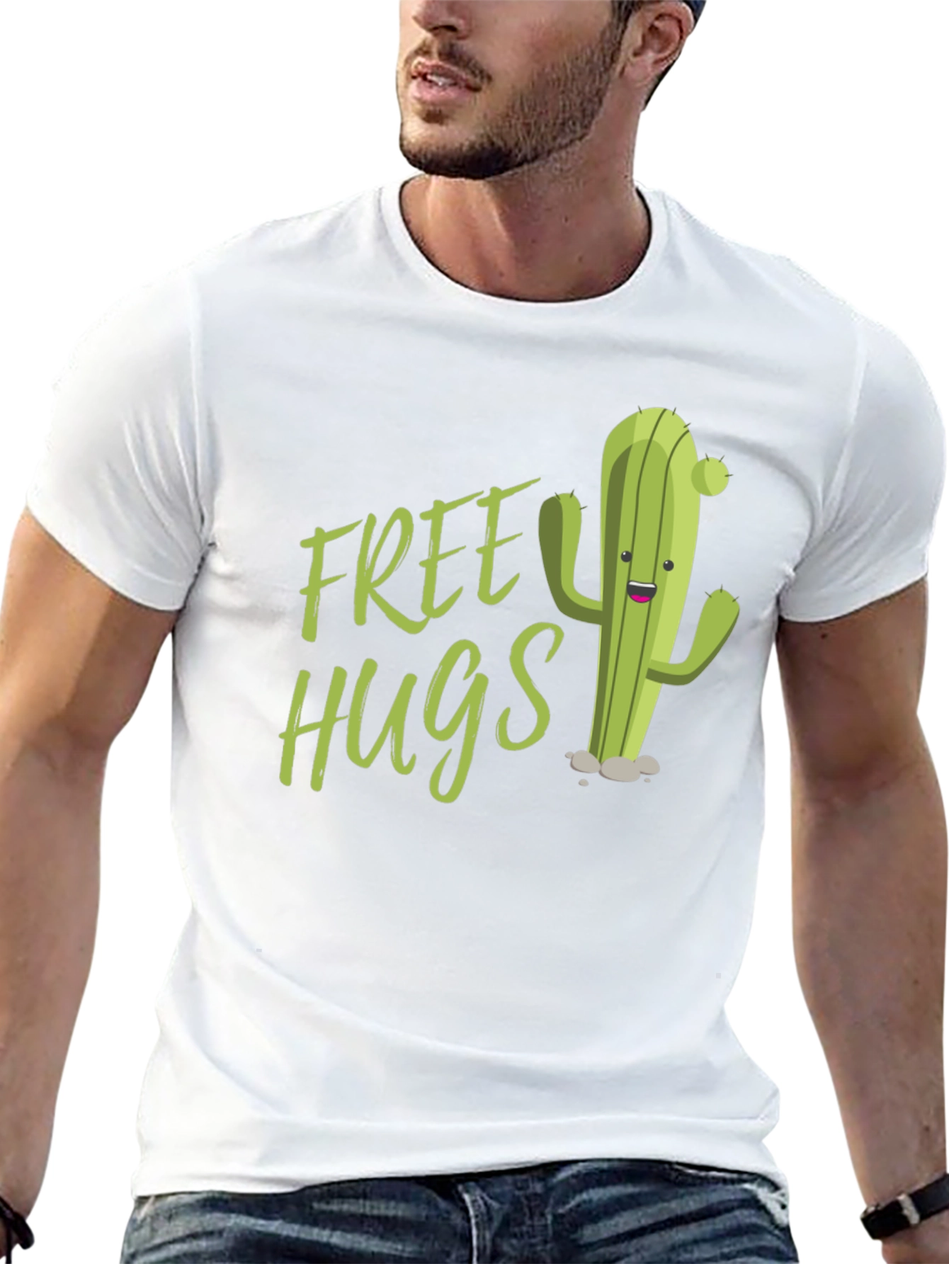 Free Hugs Cactus Graphic Tee - Fun Black T-Shirt