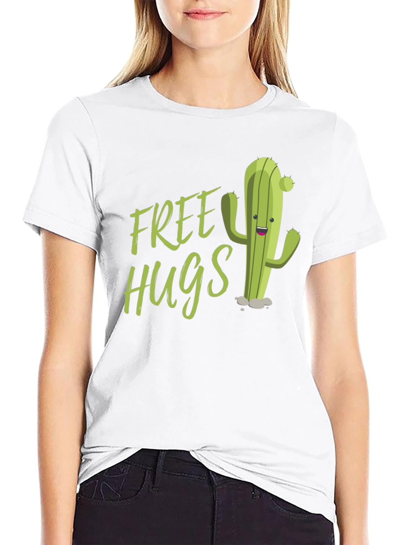 Free Hugs Cactus Graphic Tee - Fun Black T-Shirt