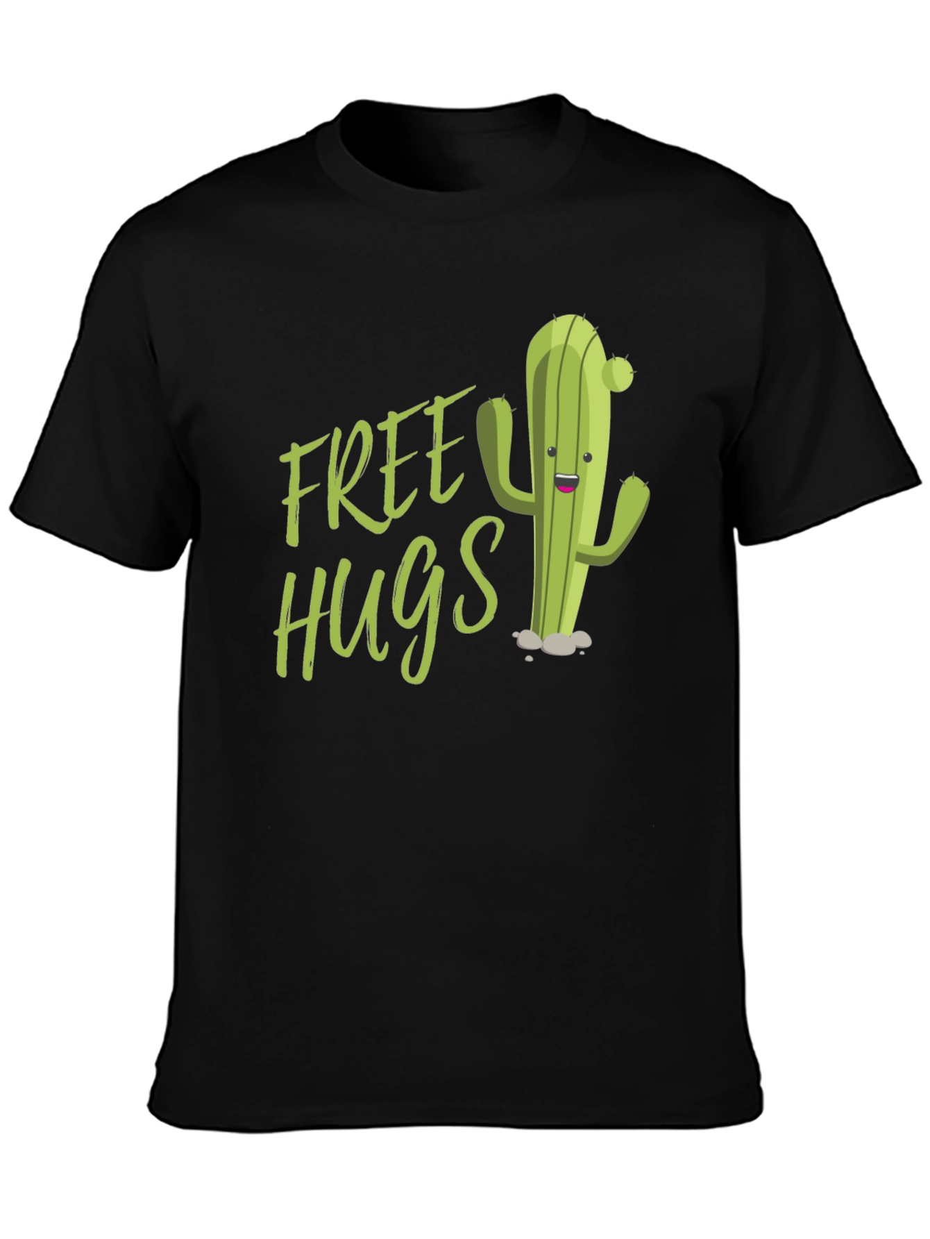 Free Hugs Cactus Graphic Tee - Fun Black T-Shirt