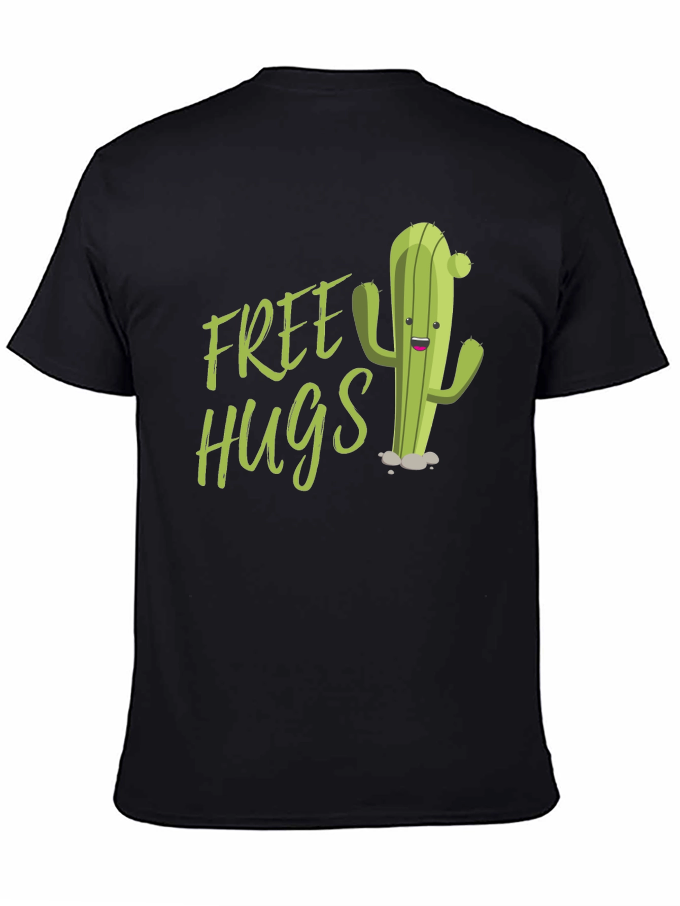 Free Hugs Cactus Graphic Tee - Fun Black T-Shirt
