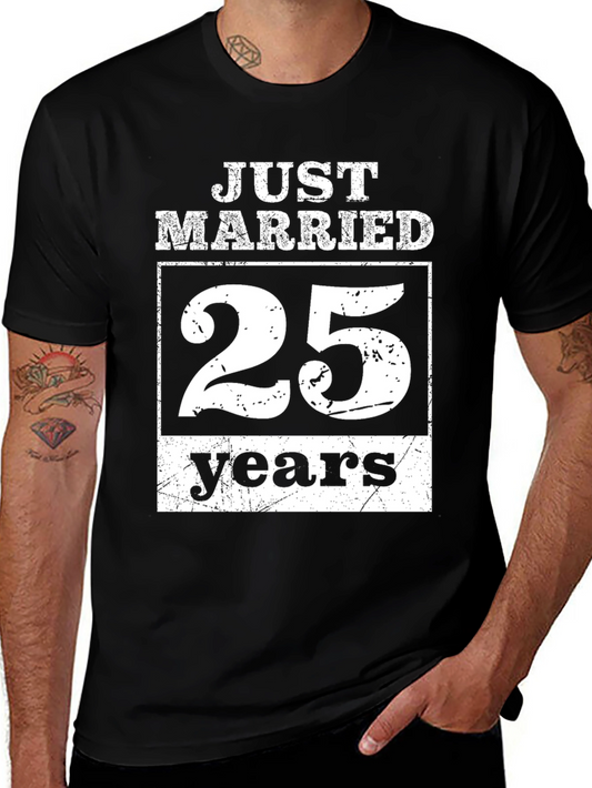 Just Married 25 Years Black Graphic T-Shirt
