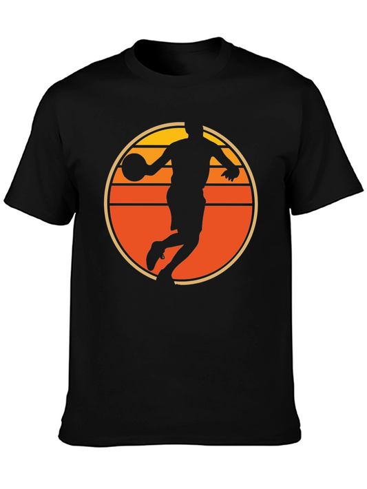 Basketball Sunset Graphic Tee - Retro Style Mens T-Shirt