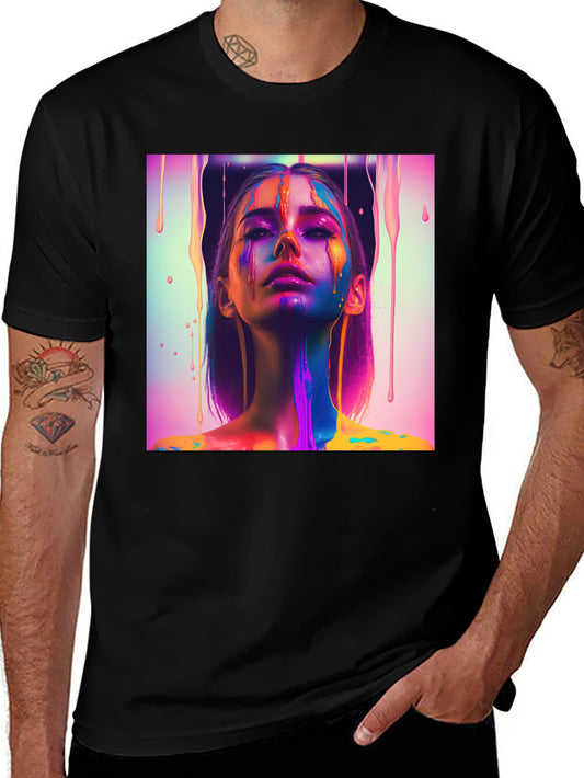Vibrant Art Print Black Tee - Express Yourself!