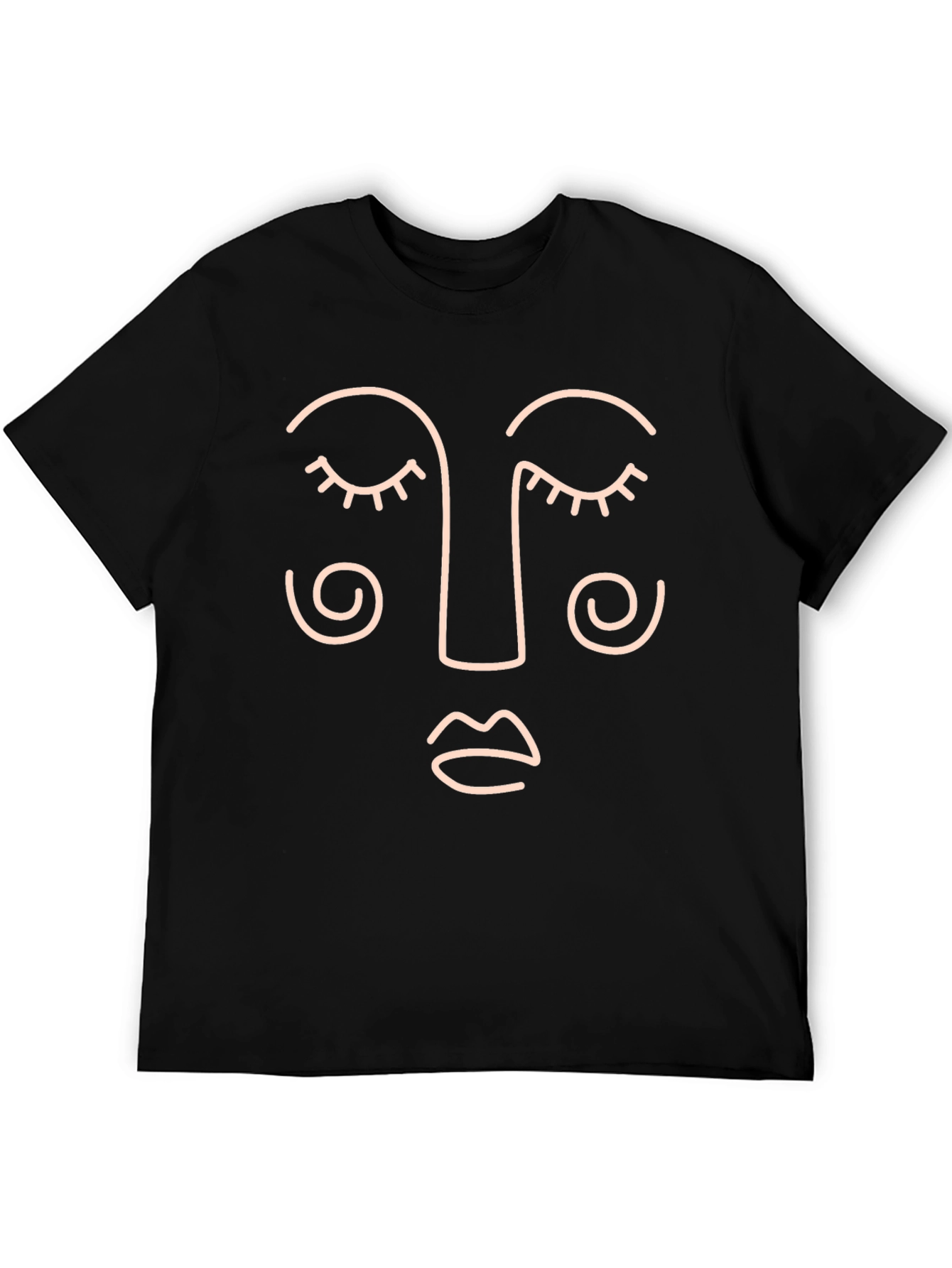 Minimalist Face Line Art Black T-Shirt