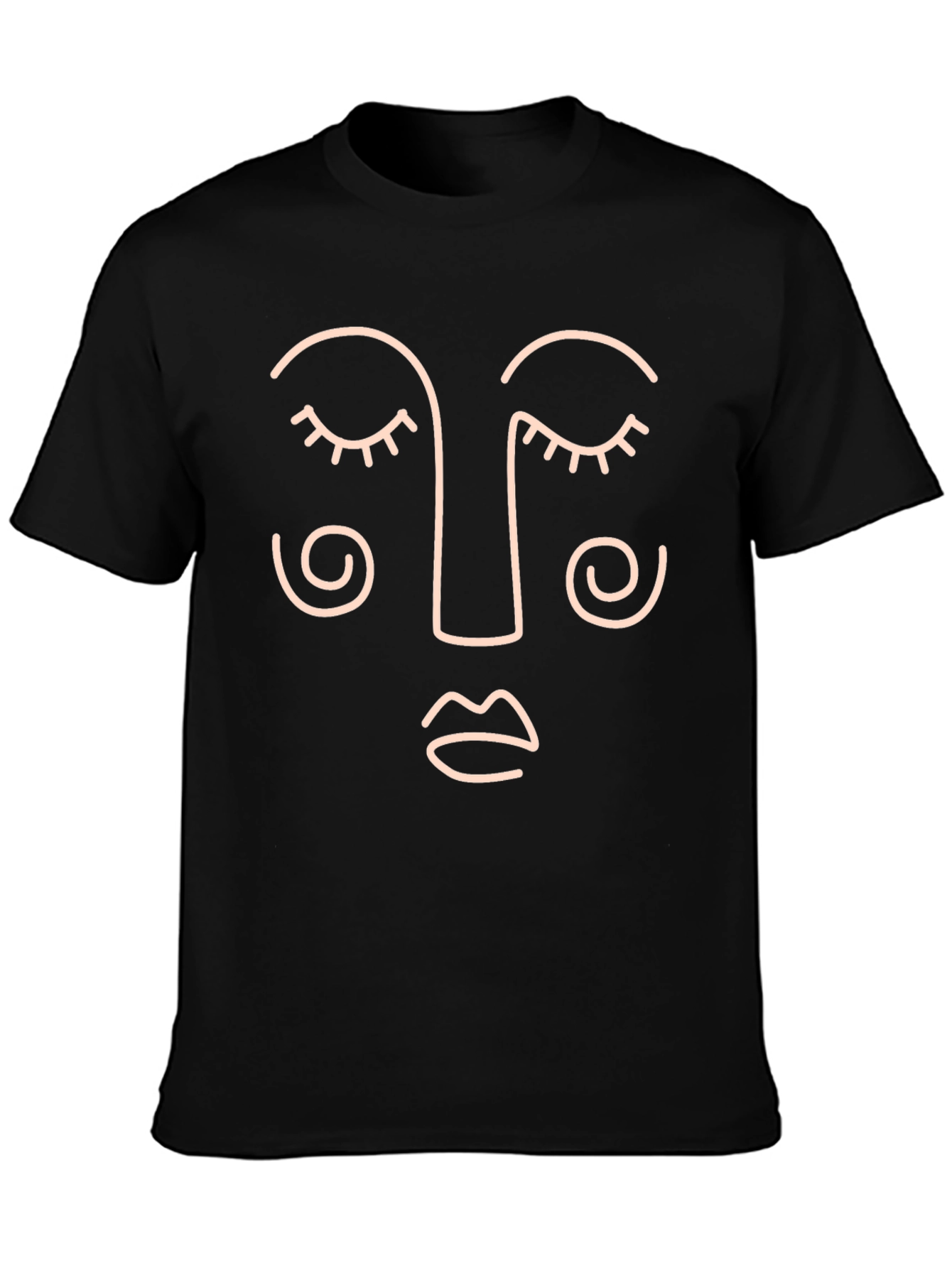 Minimalist Face Line Art Black T-Shirt
