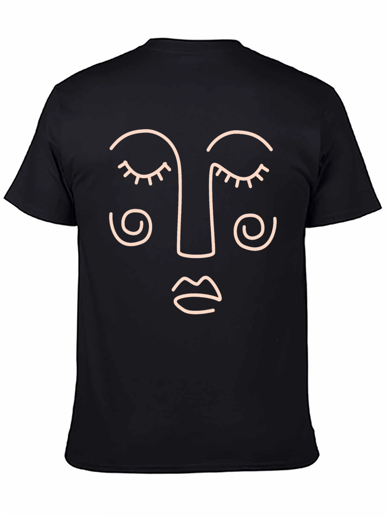 Minimalist Face Line Art Black T-Shirt