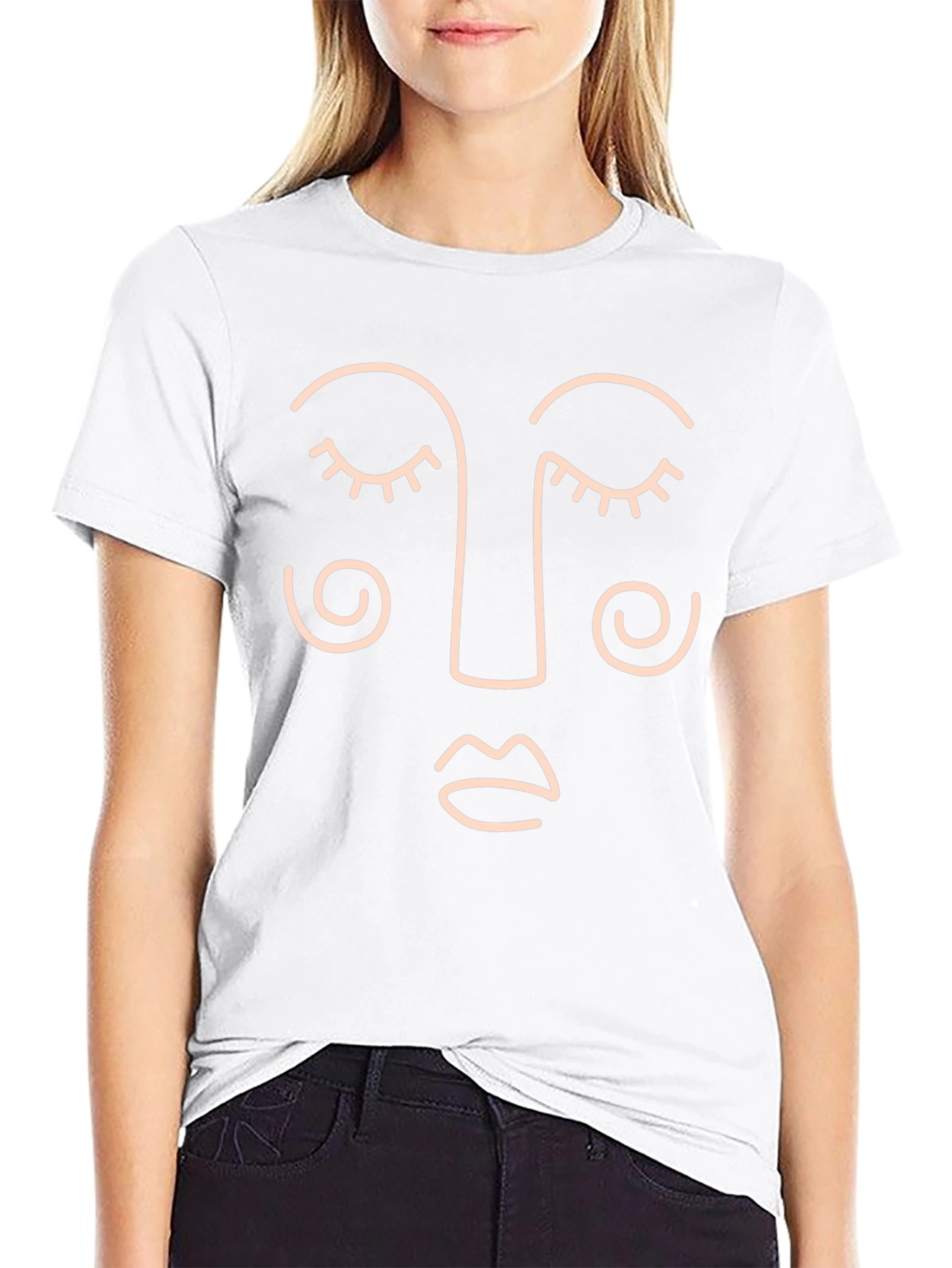 Minimalist Face Line Art Black T-Shirt