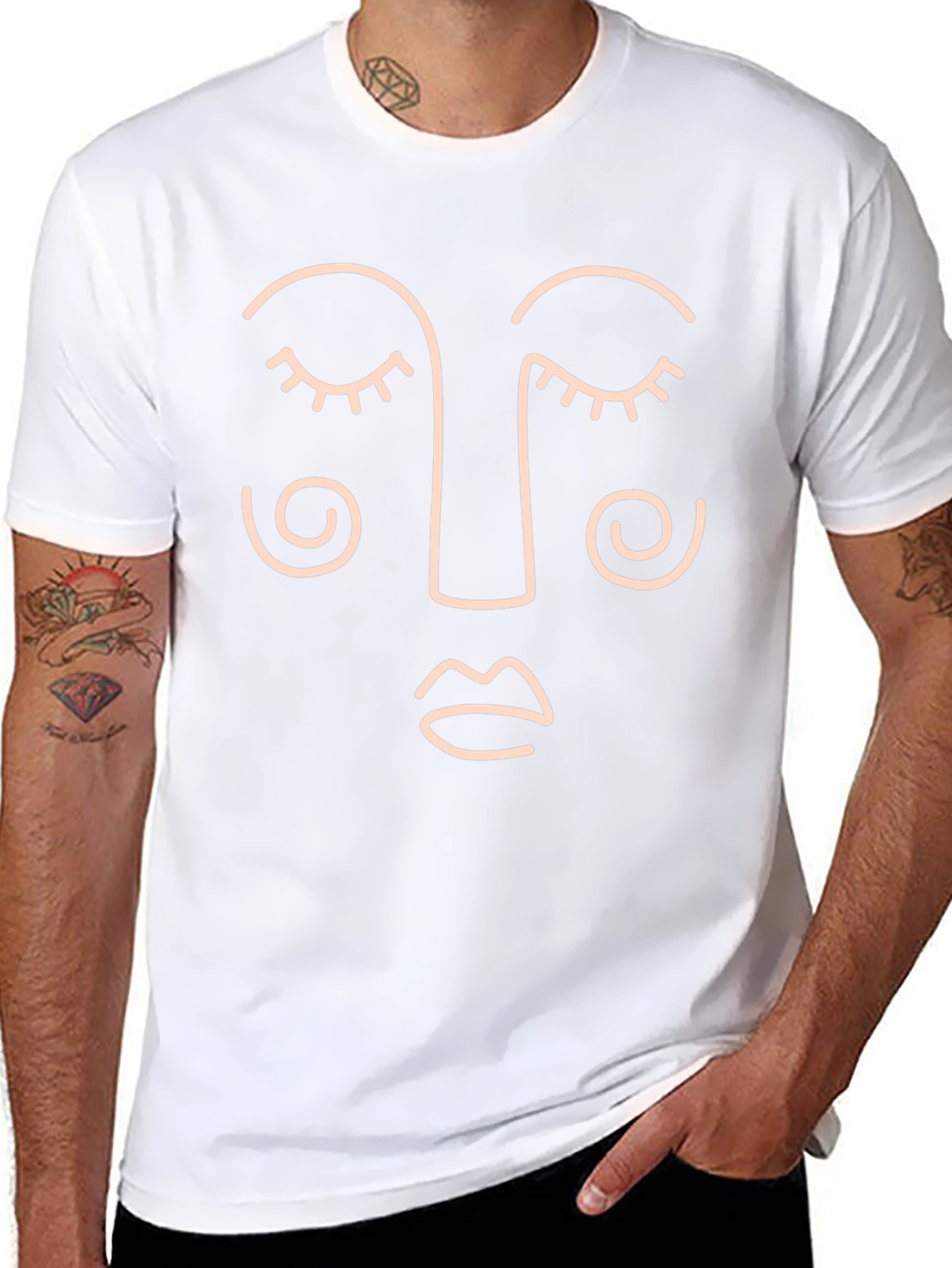 Minimalist Face Line Art Black T-Shirt