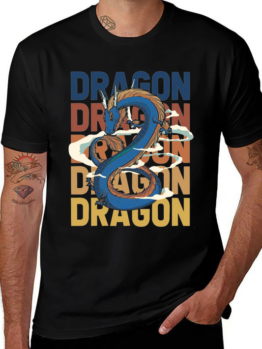 Retro Dragon Graphic Tee - Mens Black T-Shirt