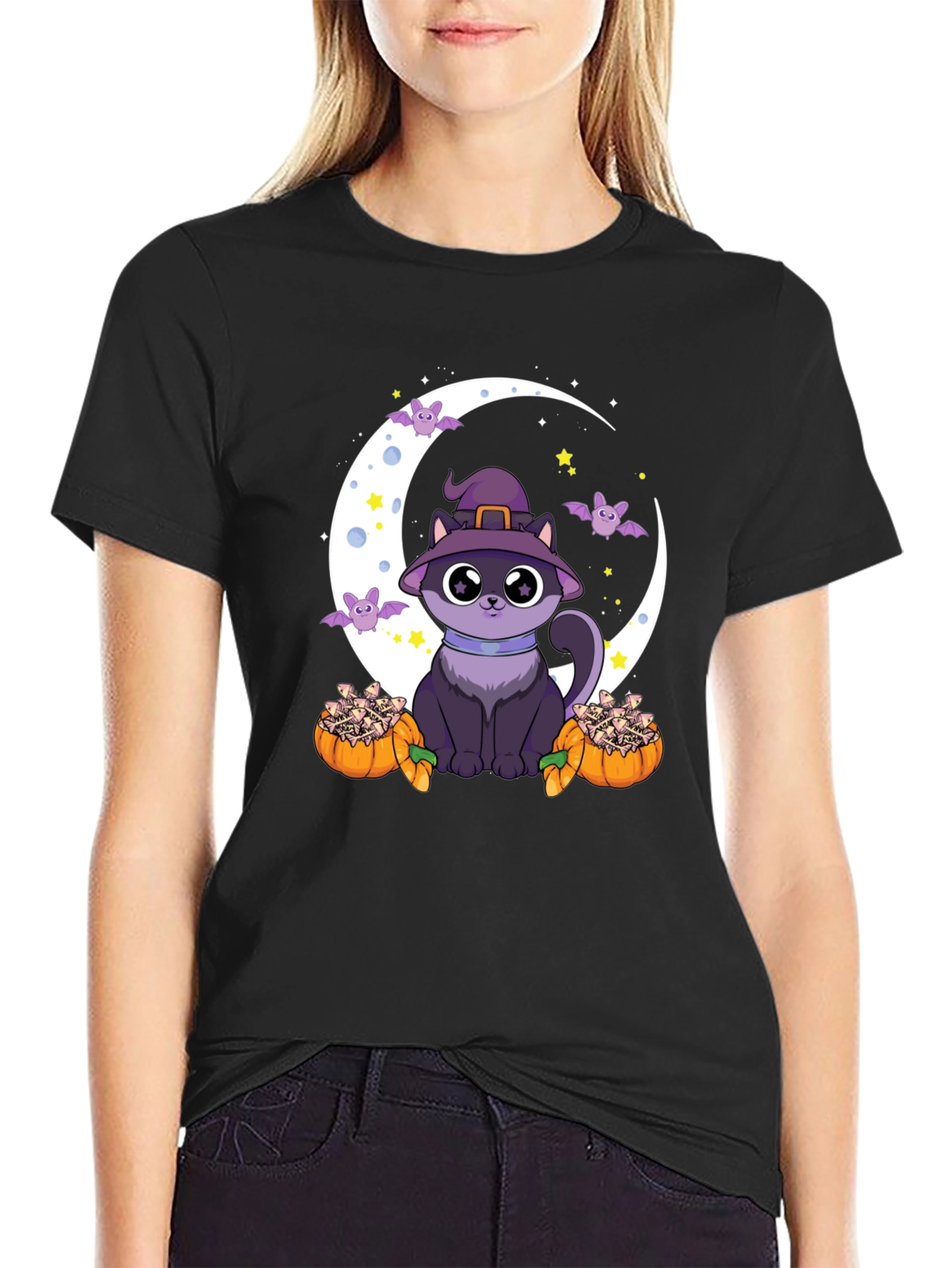 Halloween Cat Witch T-Shirt - Spooky Season Tee