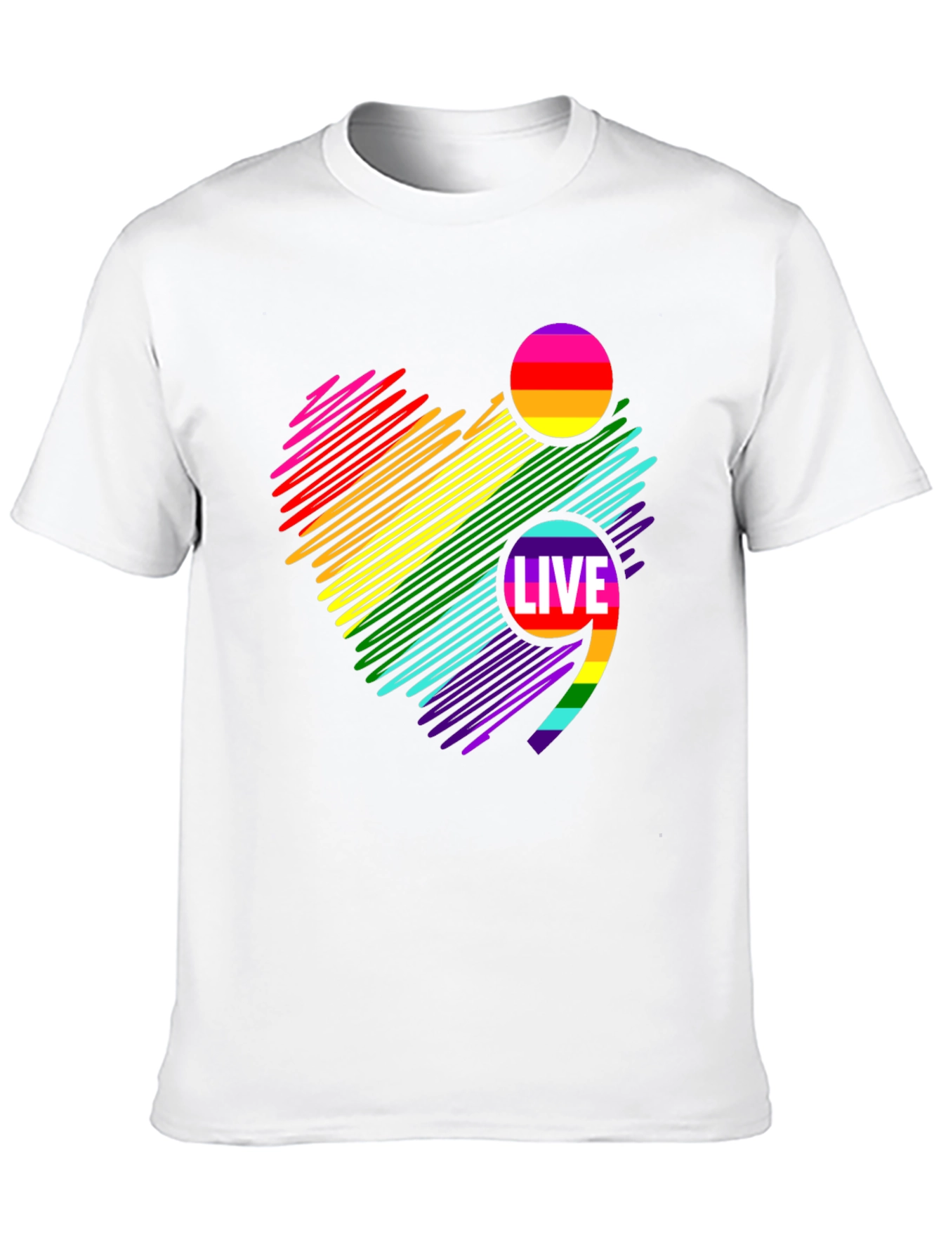 Live Semicolon Rainbow Heart Black T-Shirt