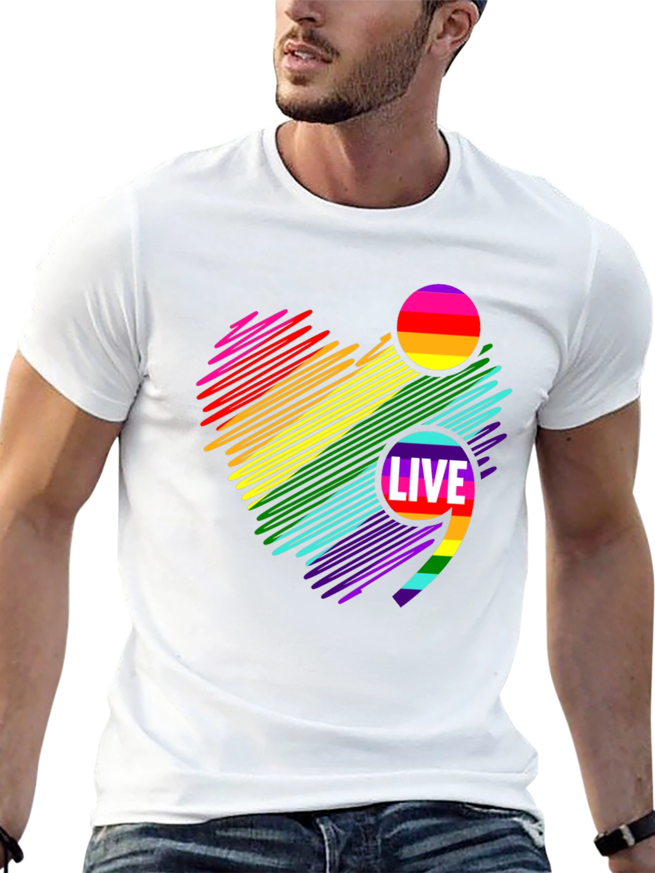 Live Semicolon Rainbow Heart Black T-Shirt